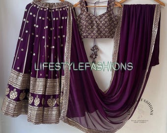 Purple Sequin Lehenga Choli with Embroidered Dupatta