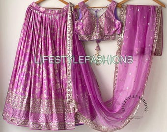 Lavendel Lehenga Choli, Zari Gestickte indische Hochzeit Lengha