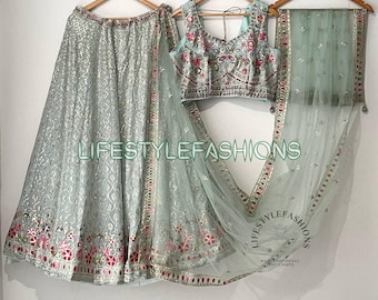 Sequin Georgette Lehenga Choli with Dupatta: Indian Wedding Guest Dress