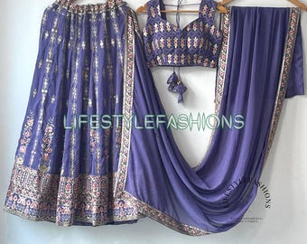 Helles Lila Lehenga Choli: Besticktes Festliches Festkleid