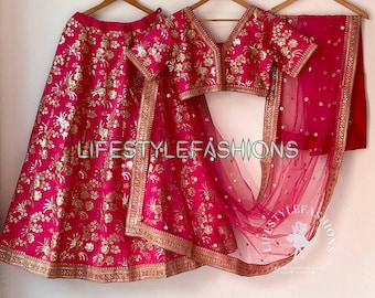 Zari Embroidered Sequins Lehenga Choli: Art Silk Indian Wedding Reception Dress