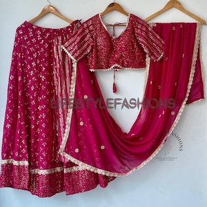 Pink Ready to Wear Lengha Choli for Women,Indian Party Lehenga Choli,Georgette Chaniya Choli for Bridesmaids Wedding,Sequins Lahangas Cholis