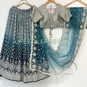 Teal Blue Lehenga Choli for Women Designer Wedding Function Party Wear Indian Chaniya Choli Ready to Wear Custom Lengha Choli Dupatta Set