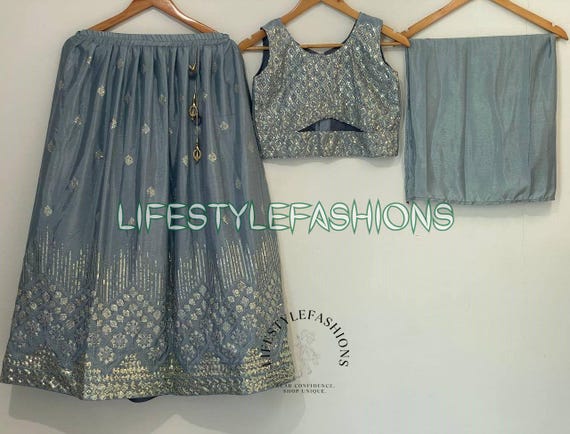 Grey Kids Lehenga Choli, Sequins Indian Dress, Girls Ethnic Lengha