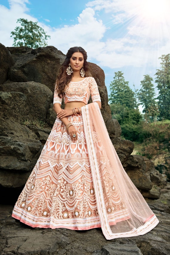 Peach Sequence Designer Lehenga Choli for Women Embroidery Work Indian Custom Size Ghaghra Choli Bridesmaids Bridal Wedding Girlish lengha