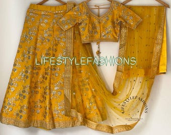 Haldi Special Yellow Lehenga Choli: Sequined Embroidered Festive & Wedding Wear Outfit