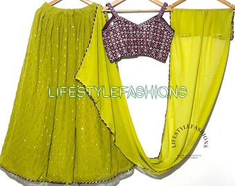 Mehendi Green Lehenga Choli for Wedding: Reception Party Wear Sequins Chaniya Choli