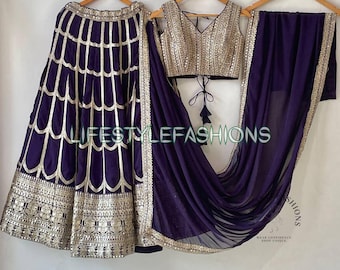 Purple Sequin Lehenga Choli: Indian Wedding Party Outfit