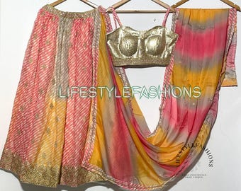 Ready to Wear Lengha Choli Set Wedding: Beautiful Printed Reception Wear Outfit