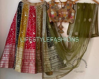 Multicolor Lehenga Choli: Sequin Embroidery, Bollywood Party Wear