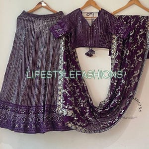 Purple Sequin Lehenga Choli: Indian Wedding Party Wear