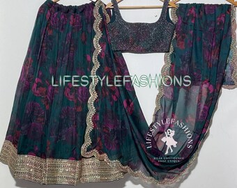 Floral Printed Lehenga Choli Set: Indian Wedding Outfit For Women Reception Party Wear