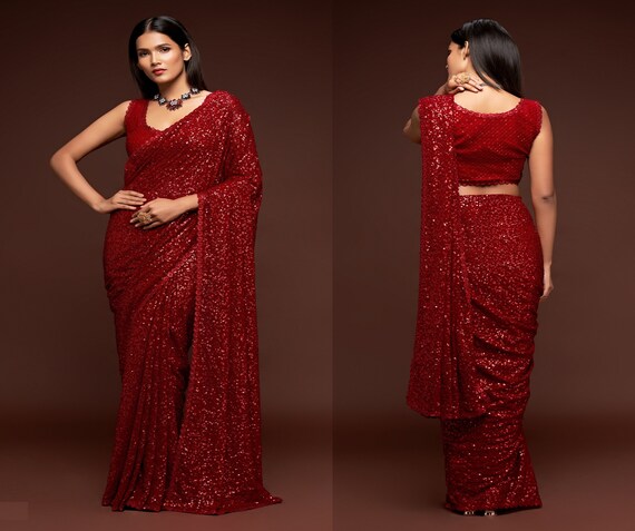Sari étnico de sari indio estampado para mujer con blusa