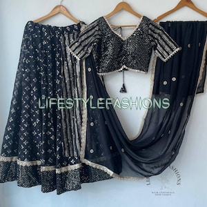 Black Traditional Lehenga Choli for Wedding,Ready to Wear Lengha Choli,Bridesmaids  Sequins Georgette Chaniya Choli,Lehenga Choli for Women