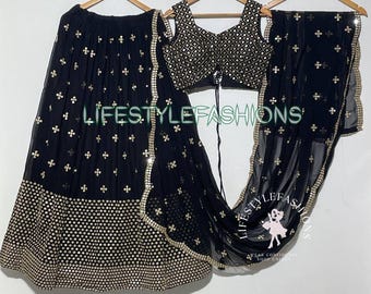 Black Lehenga Choli for Women: Zari Sequins Indian Wedding Party Wear Outfit