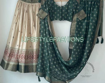 Green Printed Lehenga Choli: Indian Wedding Party Lengha