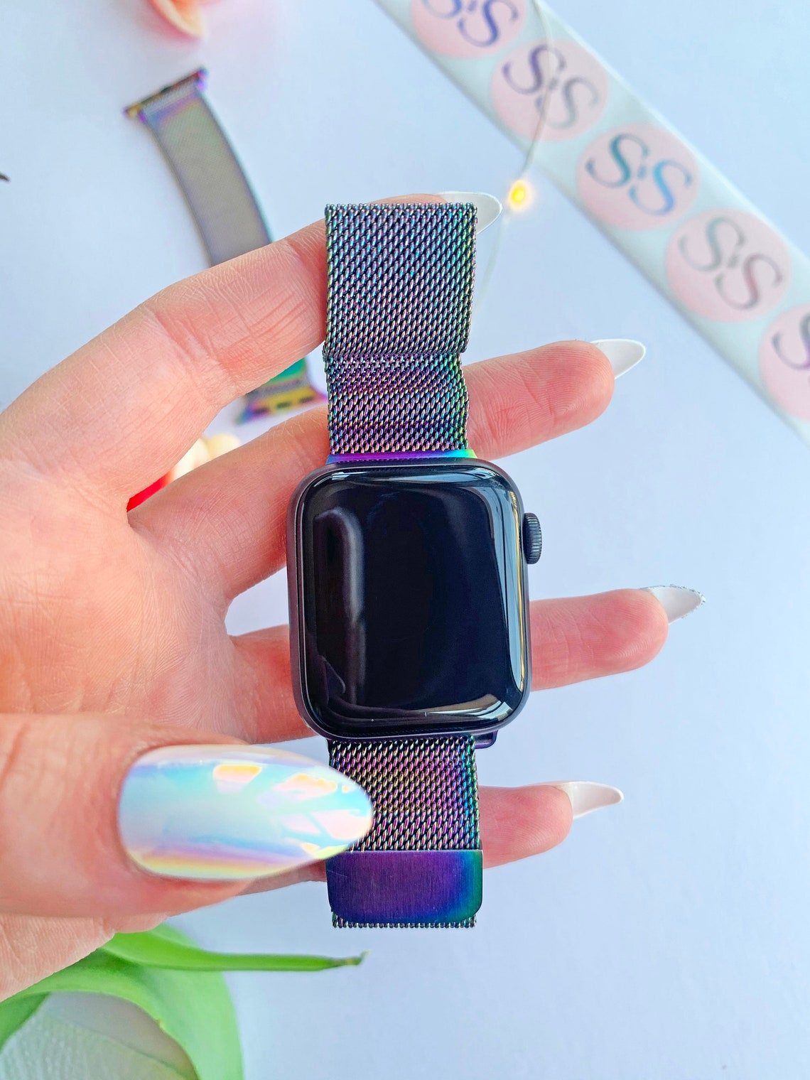 Iridescent Mesh Chain Apple Watch Strap Etsy