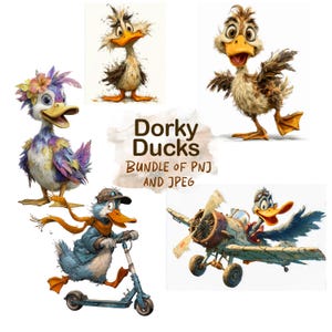 Dorky Duck Clipart Bundle | Funny Quirky Duck PNG & JPEG Graphics | Cartoon Ducks for Sublimation, POD, Crafts, Stickers