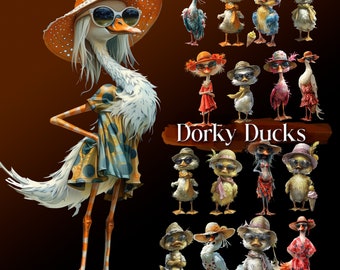 Dorky ducks clipart and backgrounds for multiple creative uses designs wall art scrapbooks whimsical digital images for POD products.