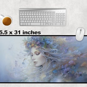 Desk Mat#17 Beautiful Elf, Mystical female art illustration, home and office decor. Add some enchanting charm to your boring Desk. Mouse Pad