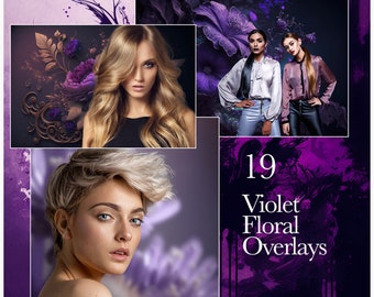 19-Digital Violet Floral Overlays Portrait backgrounds Digital Backgrounds Studio Backdrop Overlays Photoshop Overlays Fine Art