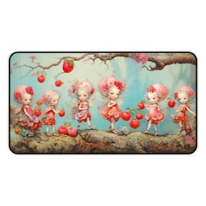 Desk Mat Beautiful Elves, Mystical female art illustration, home and office decor. Add some enchanting charm to your boring Desk. Mouse Pad