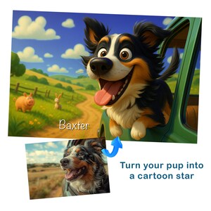 Custom 3D Cartoon Pet Portrait Personalized Digital Pet Illustration with Pixar-Style Backgrounds – Printable Pet Wall Art – Unique Pet Gift