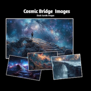 Sci-Fi images of a cosmic bridge in space clouds stars planets nebula and galaxy Futuristic fantasy alien landscape Printable art photo prop