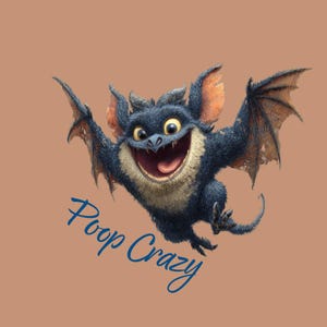 Funny Bat Clipart “Poop Crazy” | Cute Crazy Bat PNG | Halloween Cartoon Graphic for POD, T-Shirts, Mugs, Sublimation Download