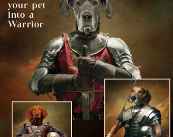 Warrior Pet Portrait Background, Creative Renaissance Style (Digital Download)