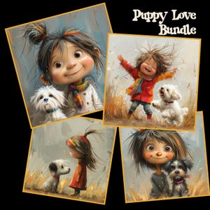 Puppy Love Clipart Illustrationen für mehrfache kreative Nutzung Print on Demand (POD) emotional einzigartigen Stil kommerzielle Lizenz inklusive