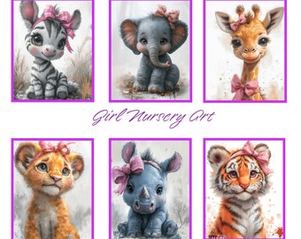 Girl Nursery Art Prints: Cute Baby Animal Illustrations (Digital Download)