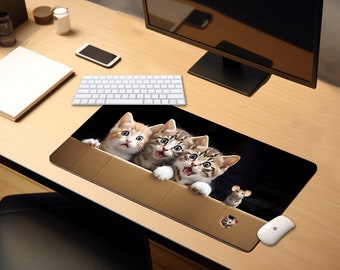 Kitten & Mouse Hunters Desk Mat: Playful Office Decor, Pet Lover Gift