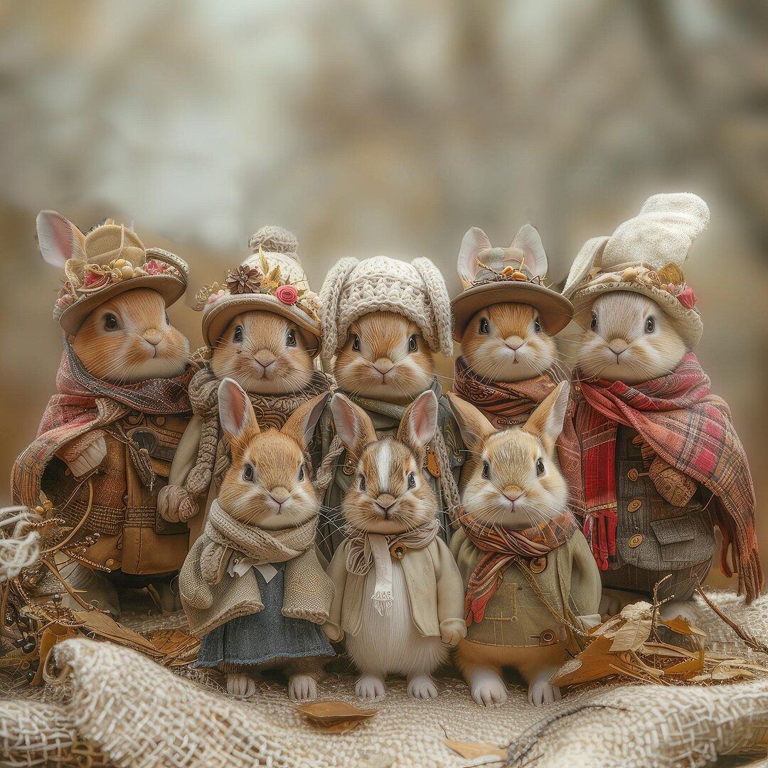 Adorable Bunny Bundle Clipart Nursery Wall Art Cute Bunnies in Vintage ...