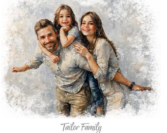 Custom Watercolor Family Portrait – Personalized Photo Illustration (Printable)