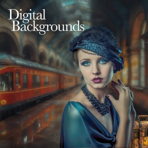 Vintage background bundle train station digital images for photographers add subject victorian architecture backdrop portrait fantasy art