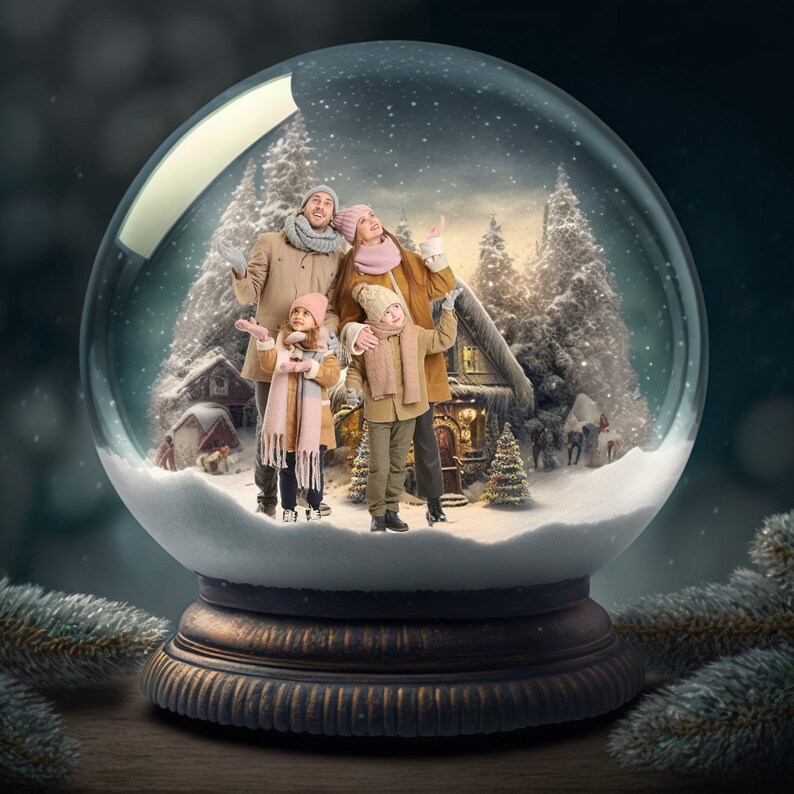 Snow Globe Photography Background, Place Your Family in Enchanted Snow