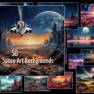 50 fondos de arte espacial: planetas futuristas y nebulosas (descarga digital)
