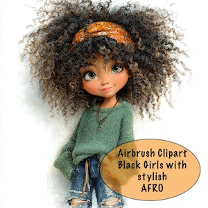 Stilvolles Black Girl Clipart Bundle - Afro Hair PNGs von schönen jungen Frauen für DIY Handwerk, Scrapbooking, POD & Digital Design - Printable