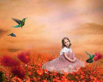 Floral Field Photography Backdrop - Spring Portrait Background (Digital Download)