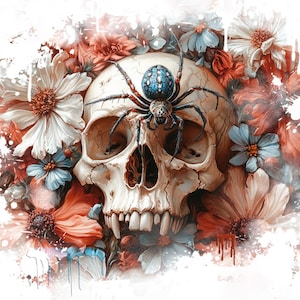 Watercolor Skull and Floral Clipart Bundle – Beautiful Gothic Art, Printable Skull Design for POD, Scrapbooking, Wall Art, Digital Download