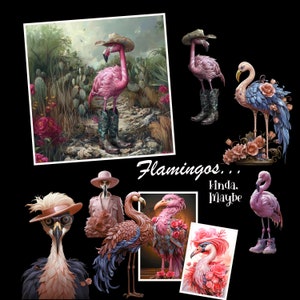 Whimsical flamingos and birds wall art png clipart quirky illustrations download bundle will make you smile when you create fun quirky art.
