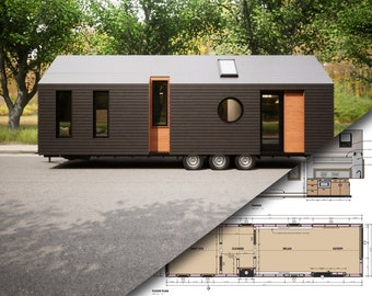 Moderne Tiny House-plannen vellen - PDF-plannen + 3D-model + materiaallijst