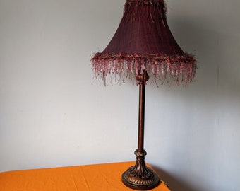 Tall metal and wooden lamp base with tonic deep pink purple beaded shade Gothic Laura Ashley PAT TEST