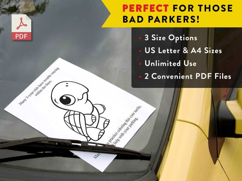 Funny Cute Turtle Parking Note Ticket for BAD Parkers, Humorous