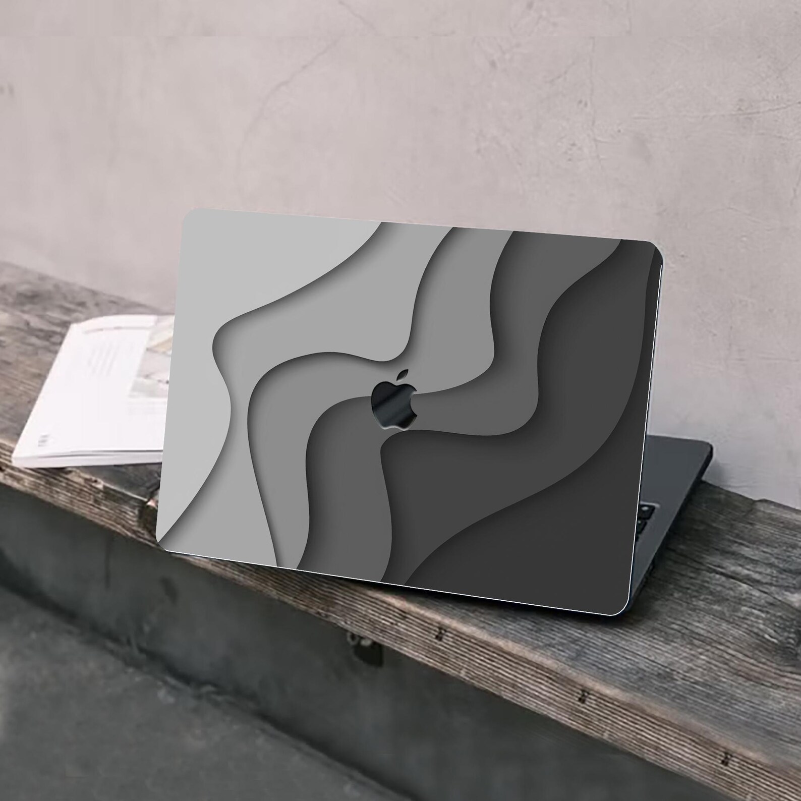 Gray Gradient Wave MacBook Case, Hard Rubberized Cover - Etsy