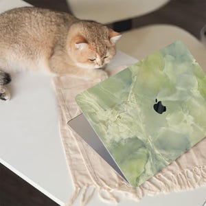 Étui pour MacBook en marbre vert de jade, coque caoutchoutée dure + clavier