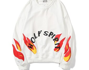 Kanye Sunday Service Holy Spirit Flame Graphic Print Crewneck Sweater Unisex Couple Hip Hop Sweatshirts