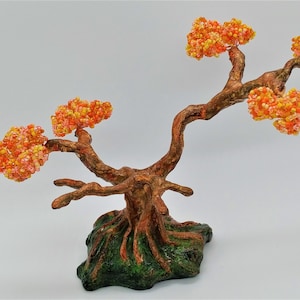 Handmade Apricot Bonsai | Artificial Mini Tree | Beaded Tree Sculpture made of Wire & Plaster | Zen Decoration | Unique Home Decor Gift
