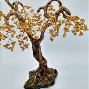 Handmade Golden Bonsai | Artificial Mini Tree | Beaded Tree Sculpture made of Wire & Plaster | Zen Decoration | Unique Home Decor Gift